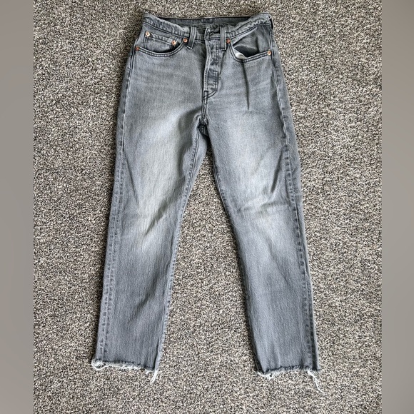 Levi's Denim - Levi’s 501 Gray Relaxed Tapered Jeans W26 L30 Raw Hem